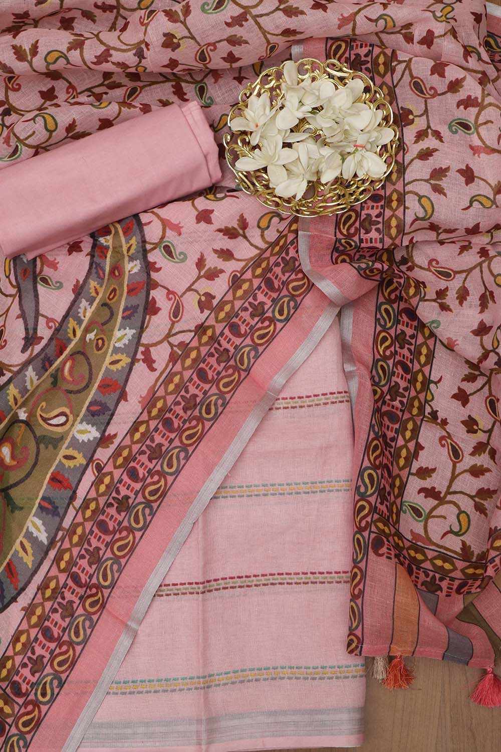 Chic Pink Linen Digital Printed Three Piece Suit Set - Luxurion World