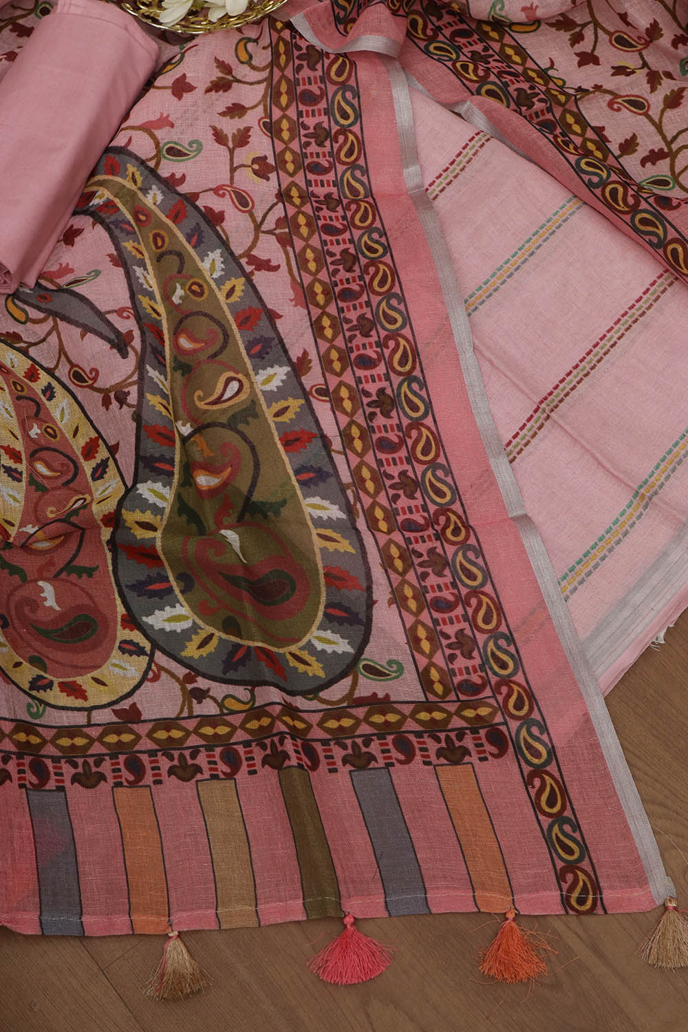 Chic Pink Linen Digital Printed Three Piece Suit Set - Luxurion World