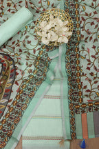 Blue Linen Digital Printed Three Piece Suit Set - Luxurion World