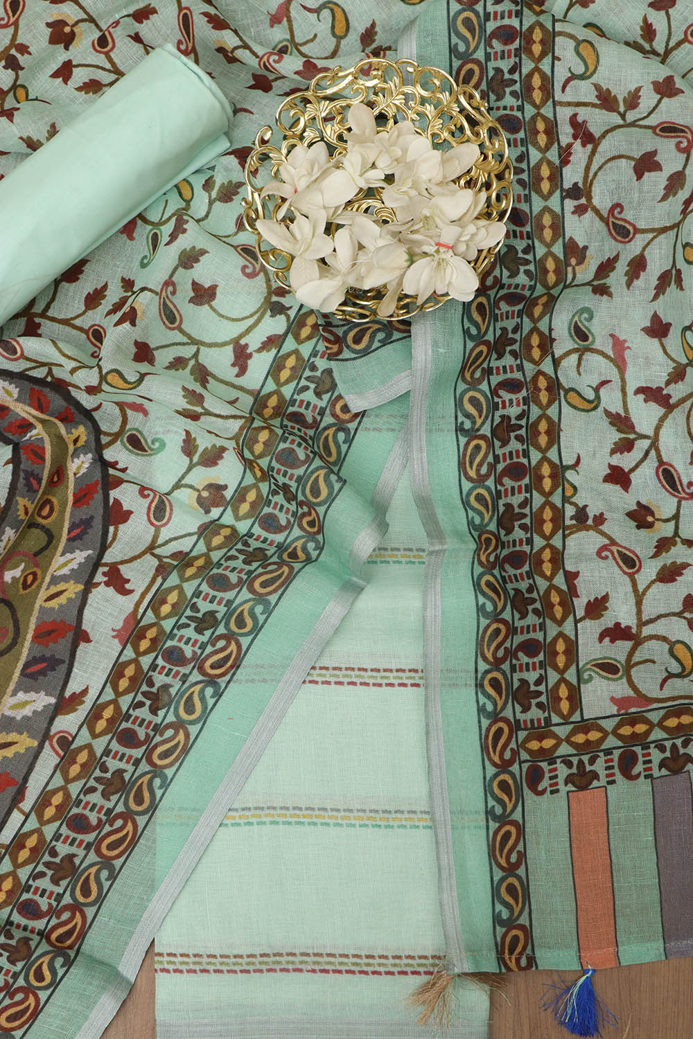 Blue Linen Digital Printed Three Piece Suit Set - Luxurion World