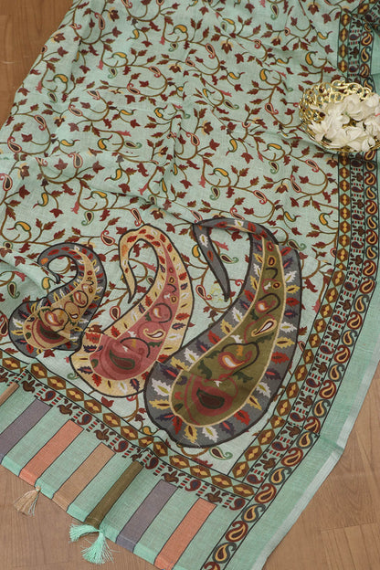 Blue Linen Digital Printed Three Piece Suit Set - Luxurion World