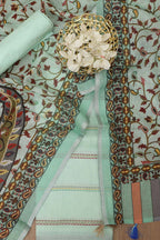 Blue Linen Digital Printed Three Piece Suit Set - Luxurion World