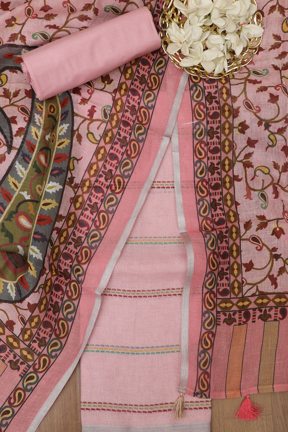 Chic Pink Linen Digital Printed Three Piece Suit Set - Luxurion World