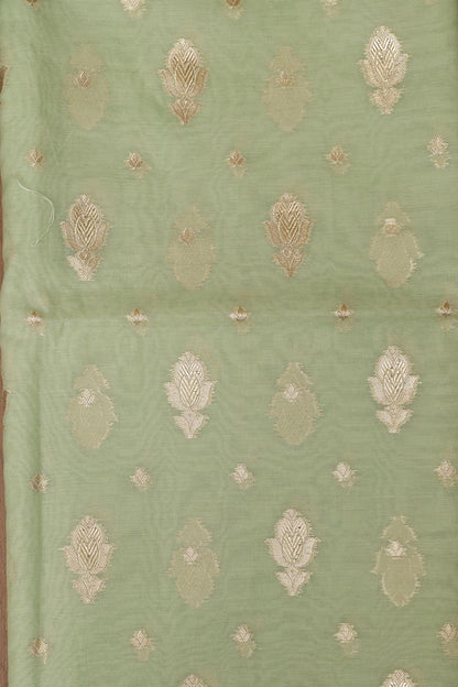Green Banarasi Chanderi Silk Three Piece Unstitched Suit Set - Luxurion World