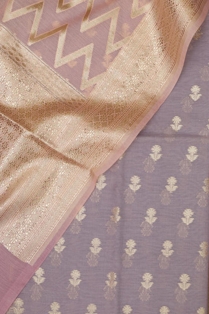 Elegant Purple Banarasi Chanderi Silk Three Piece Unstitched Suit Set - Luxurion World