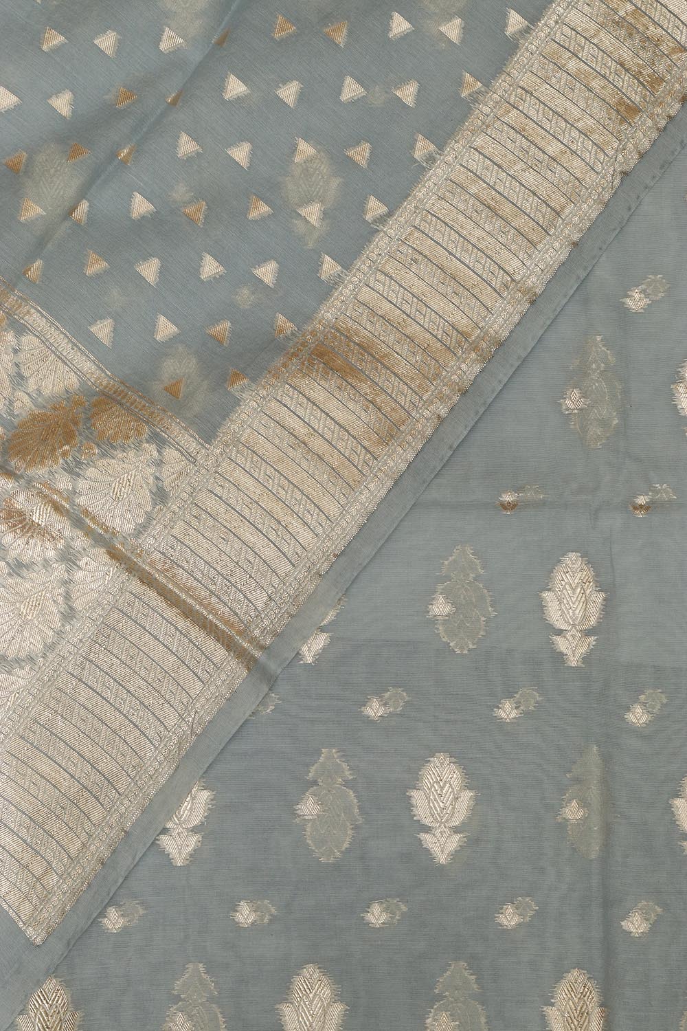 Elegant Grey Banarasi Chanderi Silk Three Piece Unstitched Suit Set - Luxurion World