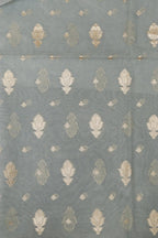 Elegant Grey Banarasi Chanderi Silk Three Piece Unstitched Suit Set - Luxurion World