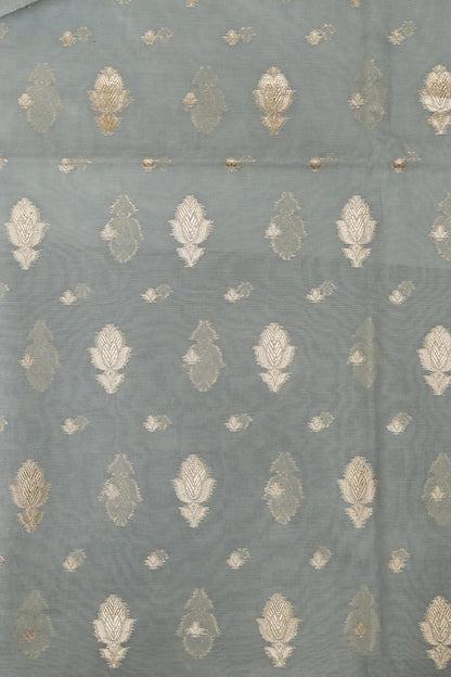 Elegant Grey Banarasi Chanderi Silk Three Piece Unstitched Suit Set - Luxurion World