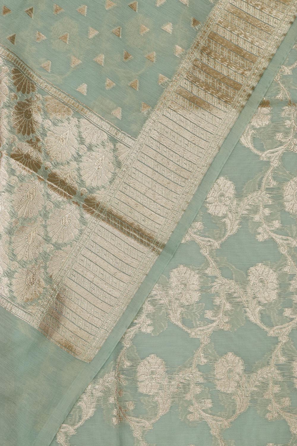 Blue Banarasi Chanderi Silk Three Piece Unstitched Suit Set - Luxurion World