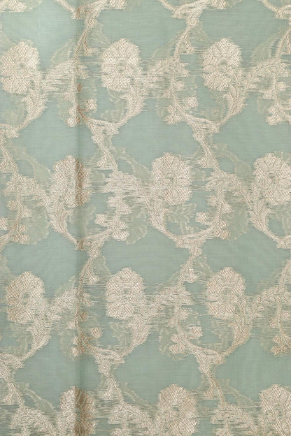 Blue Banarasi Chanderi Silk Three Piece Unstitched Suit Set - Luxurion World