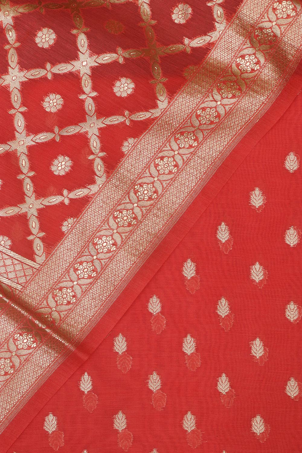 Exquisite Red Banarasi Chanderi Silk Three Piece Unstitched Suit Set - Luxurion World