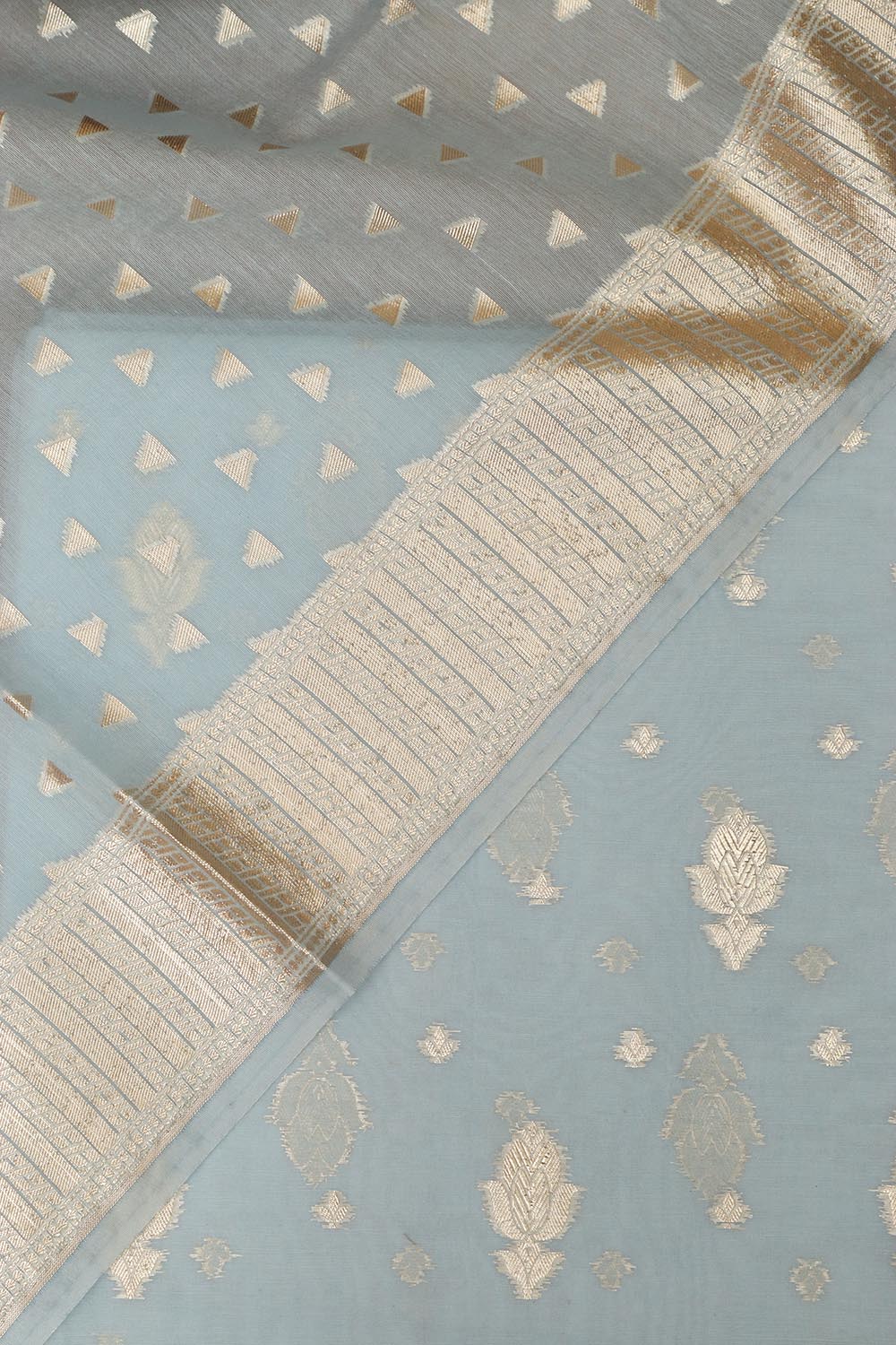 Blue Banarasi Chanderi Silk Three Piece Unstitched Suit Set - Luxurion World