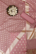 Stunning Pink Banarasi Chanderi Silk Three Piece Unstitched Suit Set - Luxurion World