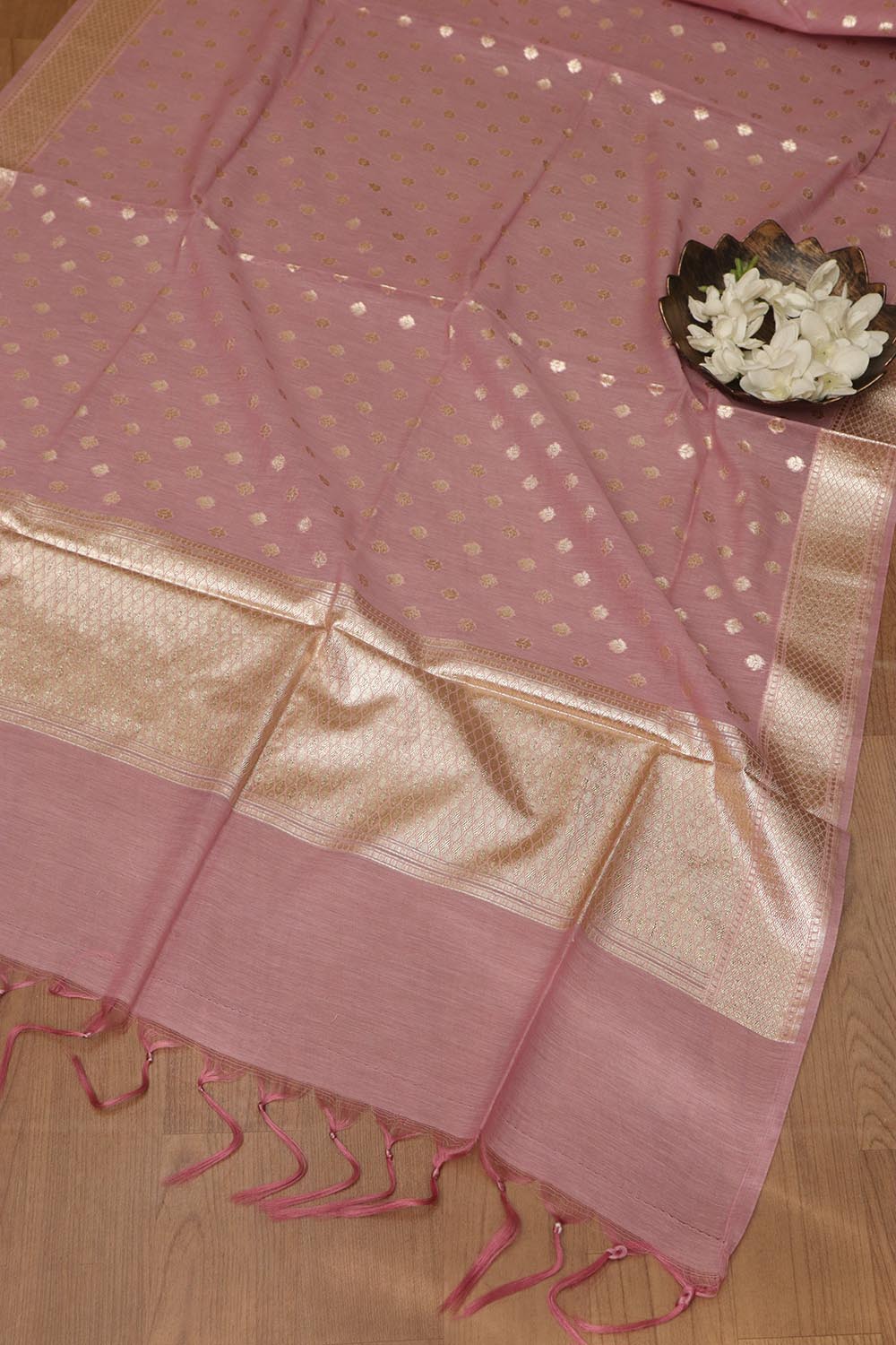 Stunning Pink Banarasi Chanderi Silk Three Piece Unstitched Suit Set - Luxurion World
