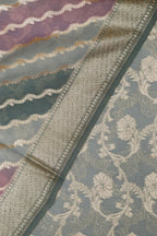 Elegant Grey Banarasi Chanderi Silk Shaded Three Piece Unstitched Suit Set - Luxurion World
