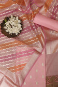 Stunning Pink Banarasi Chanderi Silk Shaded Three Piece Unstitched Suit Set - Luxurion World