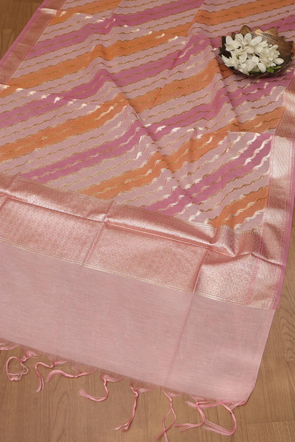 Stunning Pink Banarasi Chanderi Silk Shaded Three Piece Unstitched Suit Set - Luxurion World
