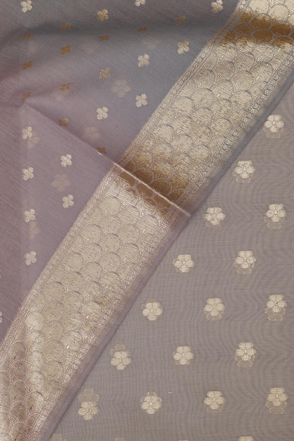 Elegant Grey Banarasi Chanderi Silk Shaded Three Piece Unstitched Suit Set - Luxurion World