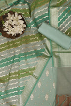 Green Banarasi Chanderi Silk Shaded Three Piece Unstitched Suit Set - Luxurion World