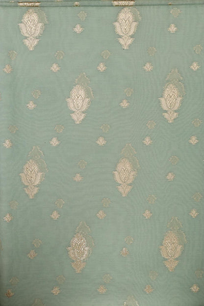 Green Banarasi Chanderi Silk Shaded Three Piece Unstitched Suit Set - Luxurion World