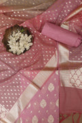 Stunning Pink Banarasi Chanderi Silk Shaded Three Piece Unstitched Suit Set - Luxurion World