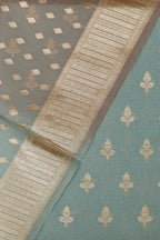 Elegant Blue Banarasi Chanderi Silk Shaded Three Piece Unstitched Suit Set - Luxurion World