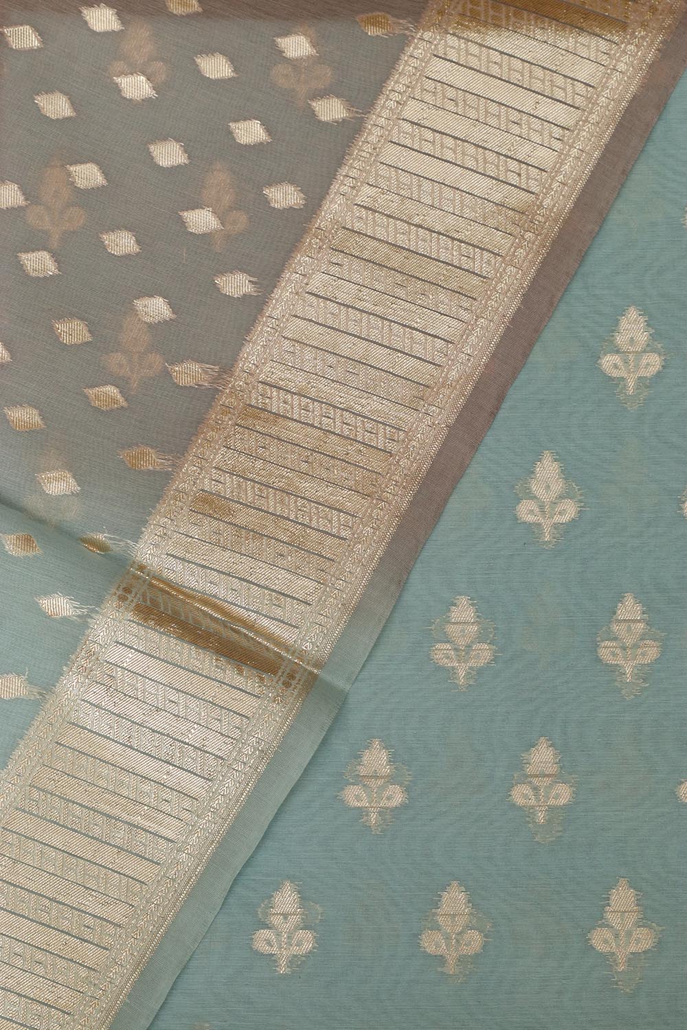 Elegant Blue Banarasi Chanderi Silk Shaded Three Piece Unstitched Suit Set - Luxurion World