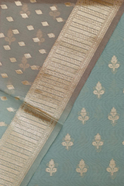 Elegant Blue Banarasi Chanderi Silk Shaded Three Piece Unstitched Suit Set - Luxurion World