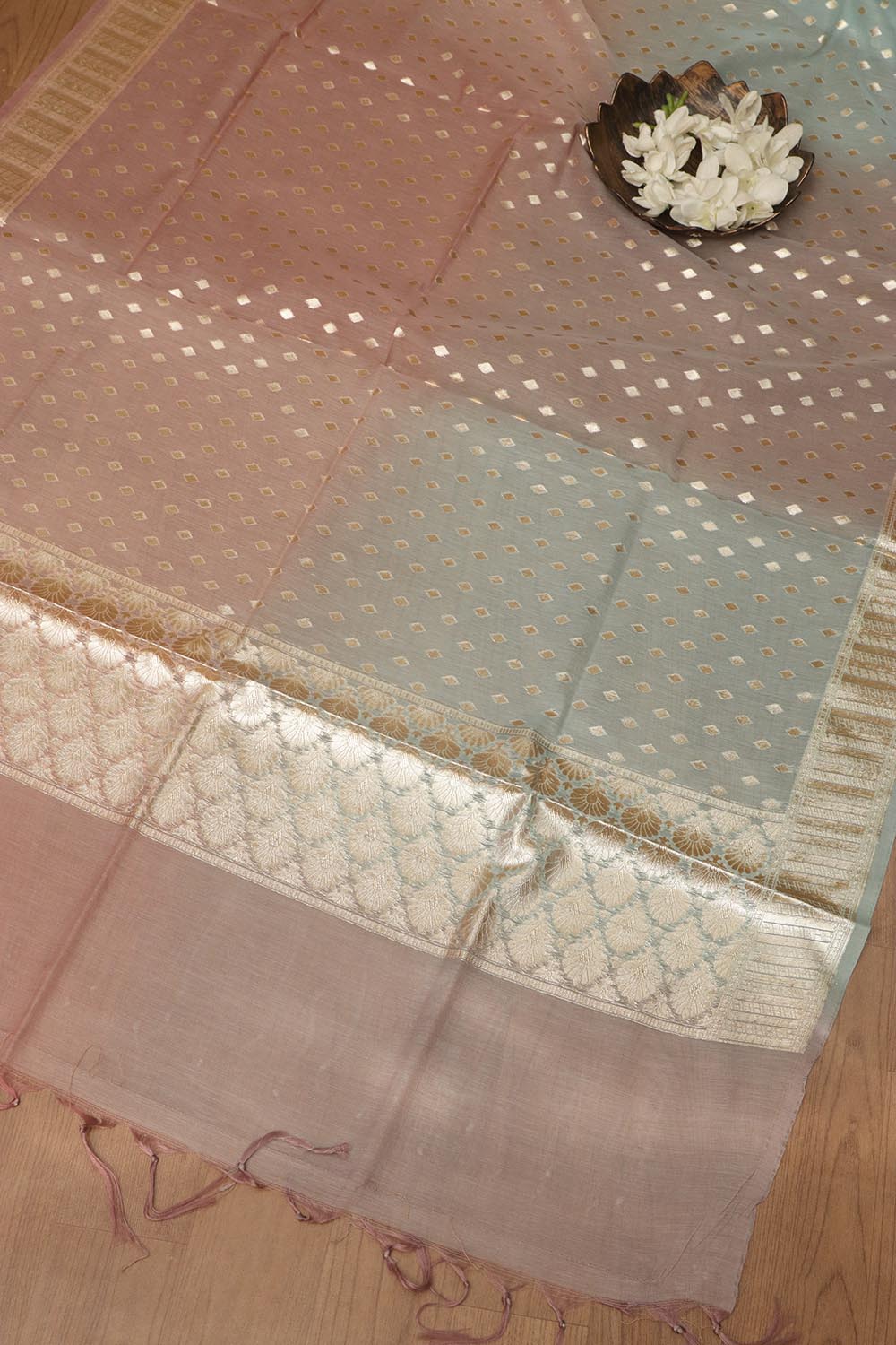 Elegant Blue Banarasi Chanderi Silk Shaded Three Piece Unstitched Suit Set - Luxurion World