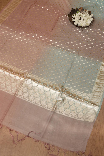 Elegant Blue Banarasi Chanderi Silk Shaded Three Piece Unstitched Suit Set - Luxurion World