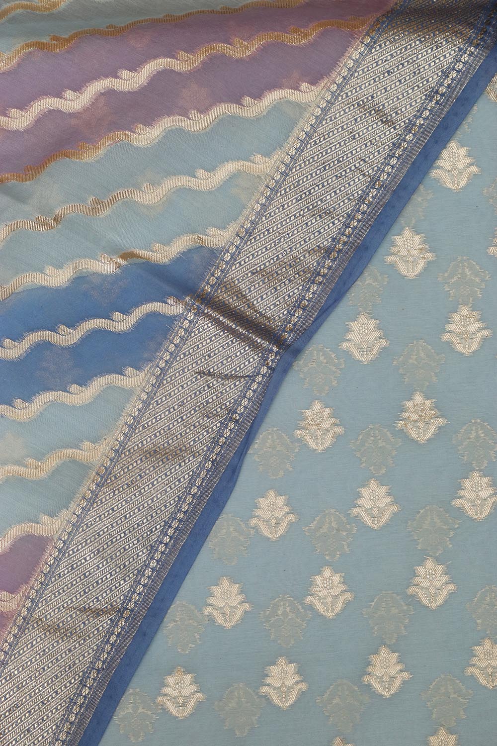 Elegant Blue Banarasi Chanderi Silk Shaded Three Piece Unstitched Suit Set - Luxurion World