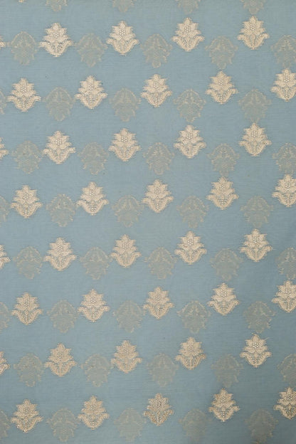 Elegant Blue Banarasi Chanderi Silk Shaded Three Piece Unstitched Suit Set - Luxurion World