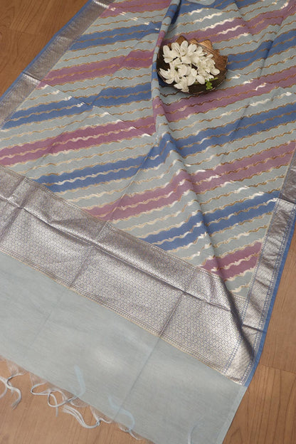 Elegant Blue Banarasi Chanderi Silk Shaded Three Piece Unstitched Suit Set - Luxurion World