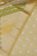 Yellow Banarasi Chanderi Silk Shaded Three Piece Unstitched Suit Set - Luxurion World