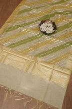Yellow Banarasi Chanderi Silk Shaded Three Piece Unstitched Suit Set - Luxurion World