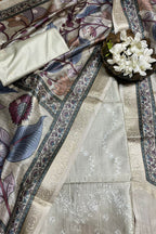 Pastel Digital Printed Chanderi Silk Embroidered Three Piece Suit Set - Luxurion World