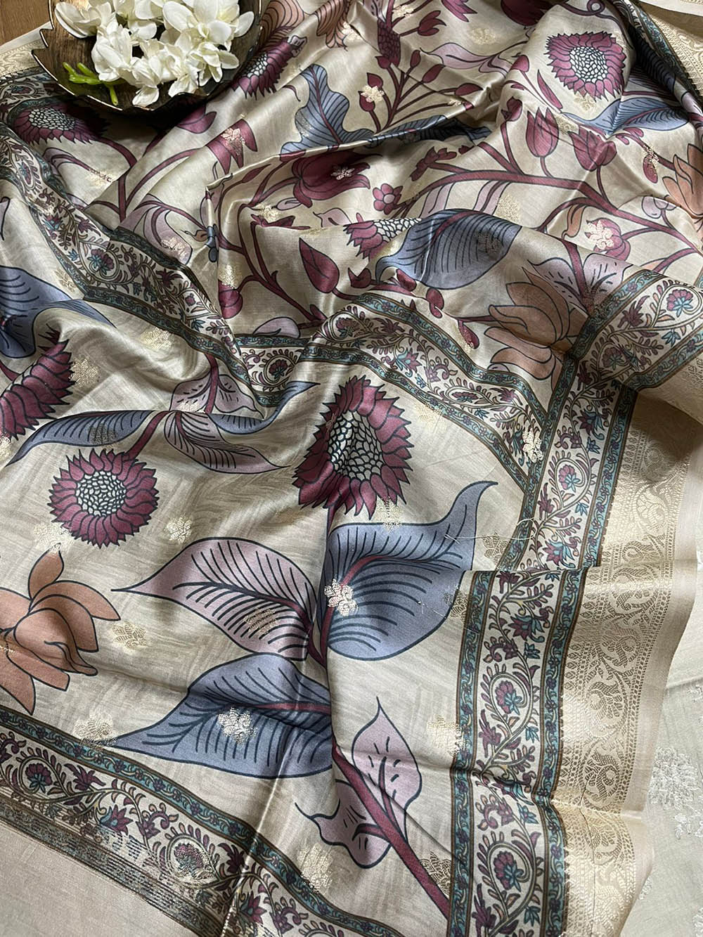 Pastel Digital Printed Chanderi Silk Embroidered Three Piece Suit Set - Luxurion World