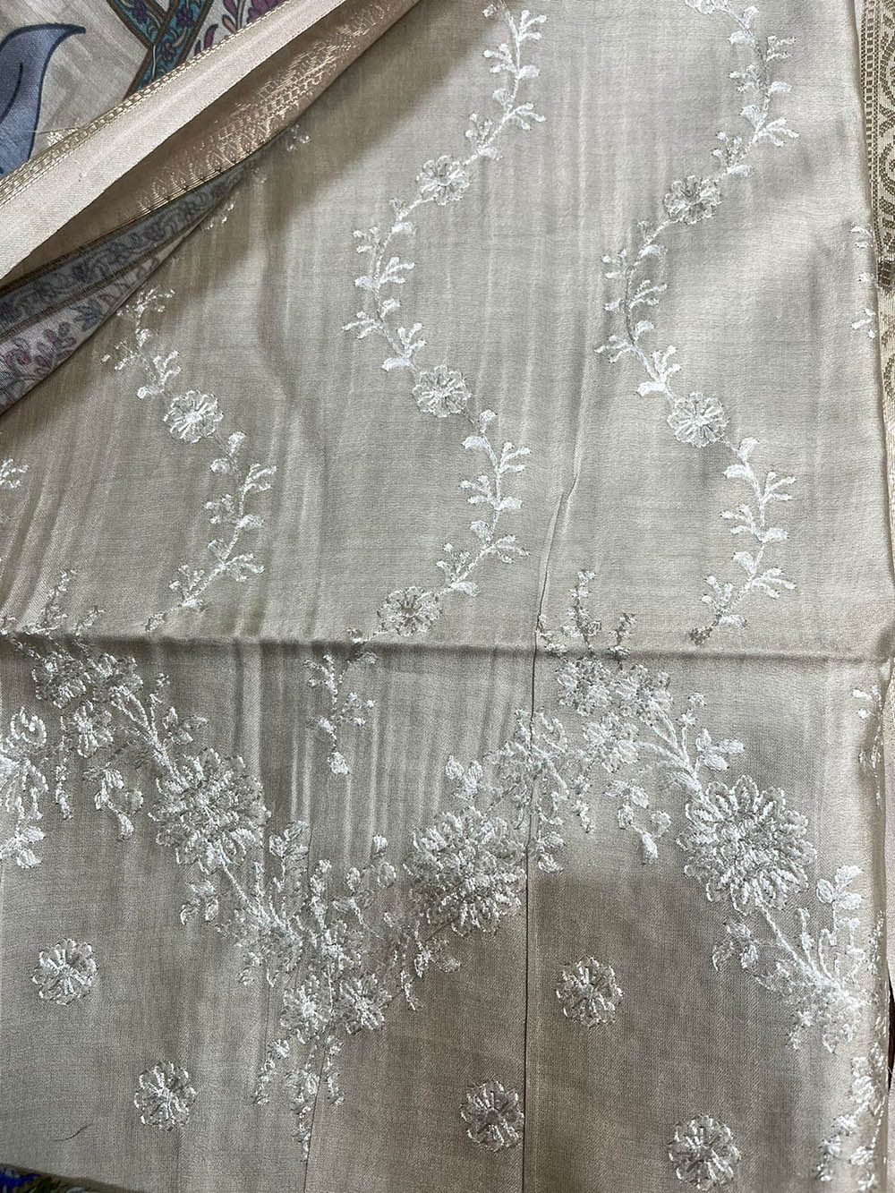 Pastel Digital Printed Chanderi Silk Embroidered Three Piece Suit Set - Luxurion World