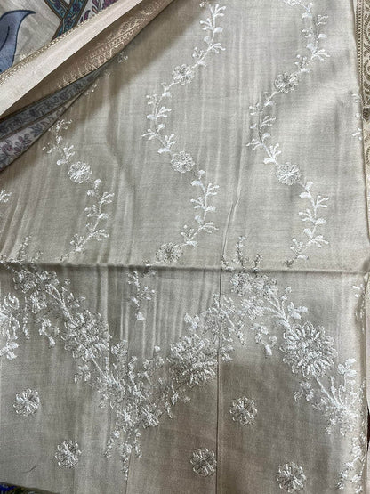 Pastel Digital Printed Chanderi Silk Embroidered Three Piece Suit Set - Luxurion World