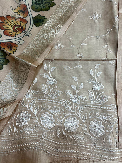 Pastel Digital Printed Chanderi Silk Embroidered Three Piece Suit Set - Luxurion World