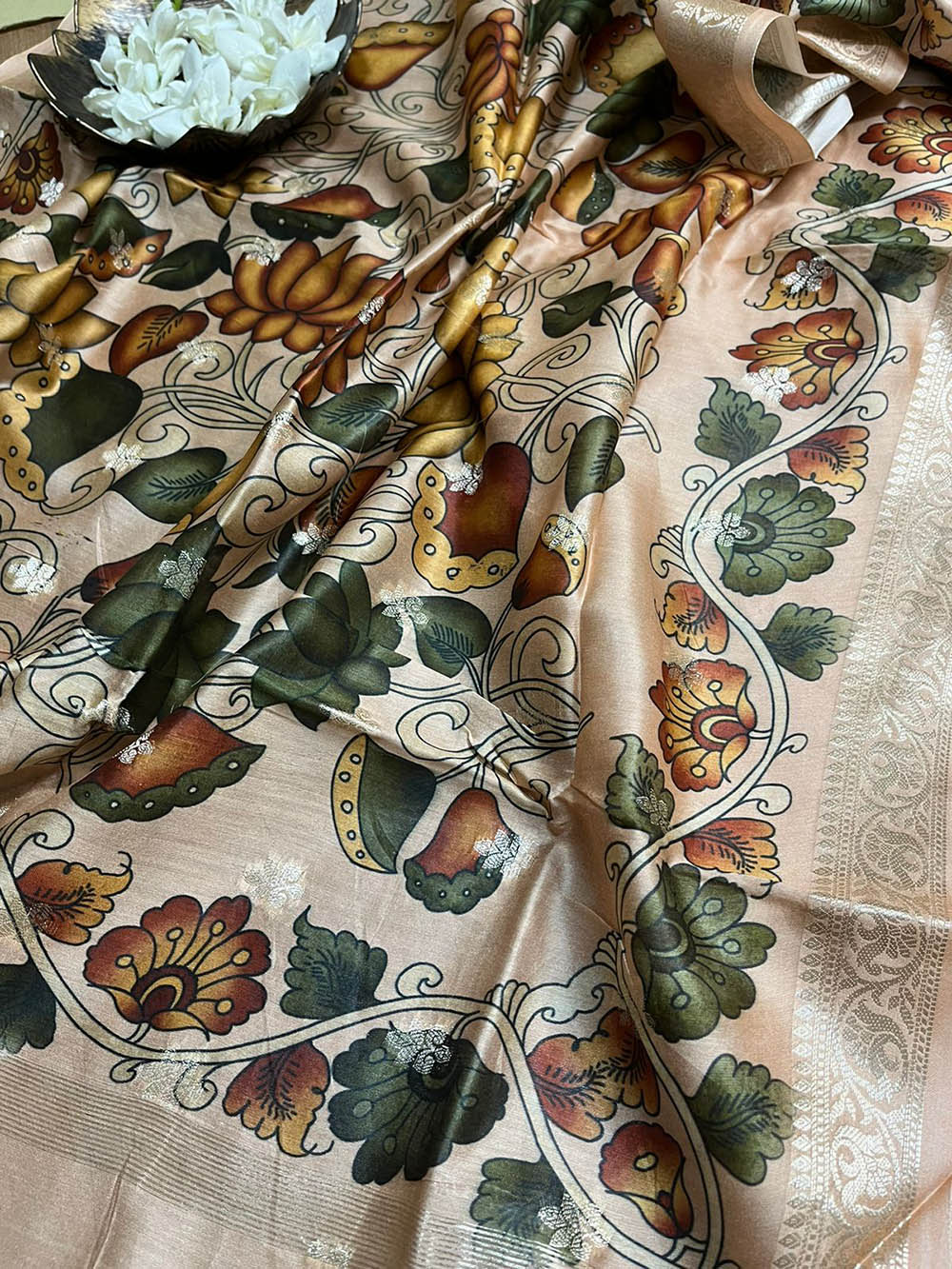 Pastel Digital Printed Chanderi Silk Embroidered Three Piece Suit Set - Luxurion World