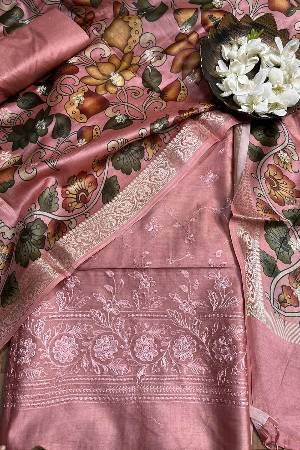 Stunning Pink Digital Printed Chanderi Silk Embroidered Three Piece Suit Set - Luxurion World