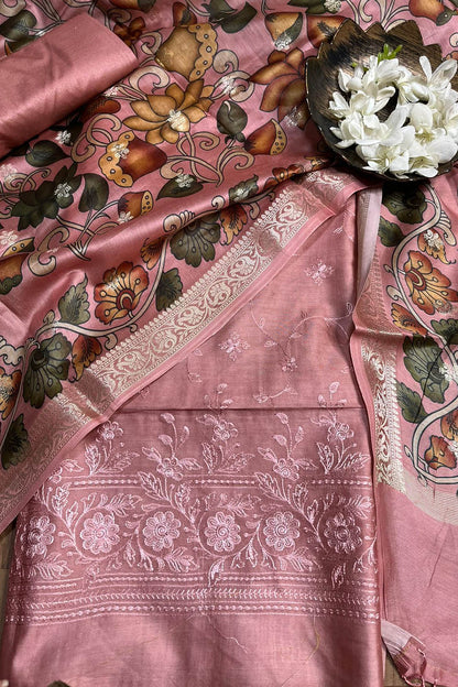Stunning Pink Digital Printed Chanderi Silk Embroidered Three Piece Suit Set - Luxurion World