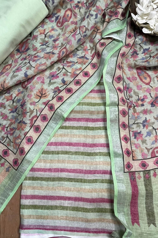 Vibrant Green Digital Printed Linen Three Piece Suit Set - Luxurion World