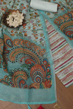 Vibrant Blue Digital Printed Linen Three Piece Suit Set - Luxurion World