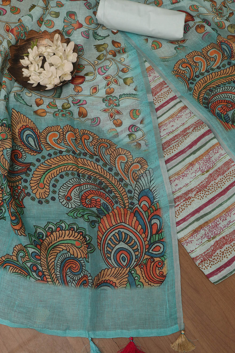 Vibrant Blue Digital Printed Linen Three Piece Suit Set - Luxurion World