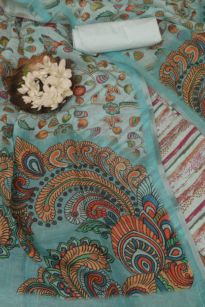 Vibrant Blue Digital Printed Linen Three Piece Suit Set - Luxurion World