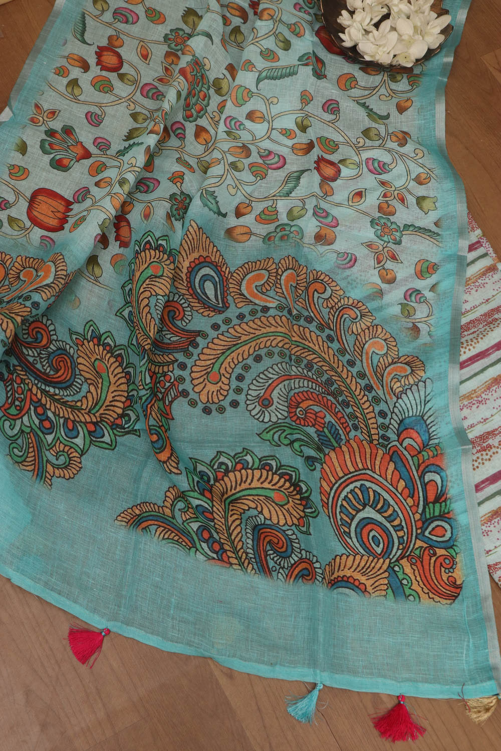 Vibrant Blue Digital Printed Linen Three Piece Suit Set - Luxurion World