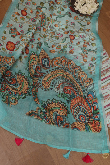 Vibrant Blue Digital Printed Linen Three Piece Suit Set - Luxurion World