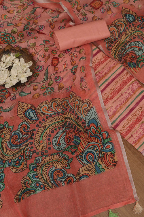 Vibrant Orange Digital Printed Linen Three Piece Suit Set - Luxurion World